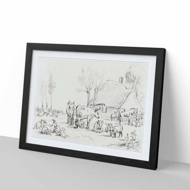 Farm Animals by Jean Bernard - Picture Frame Drawing Print, 48cm H x 65cm W x 2cm D, Black Framed