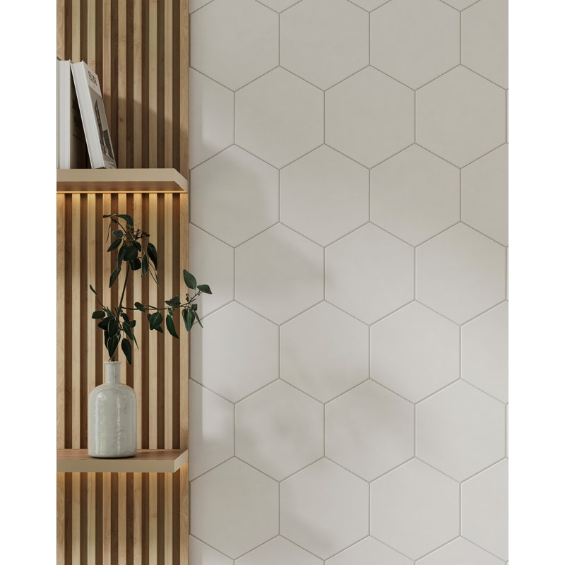 Honeycomb 9in.x10in. Hexagon Porcelain Tile, White Matte