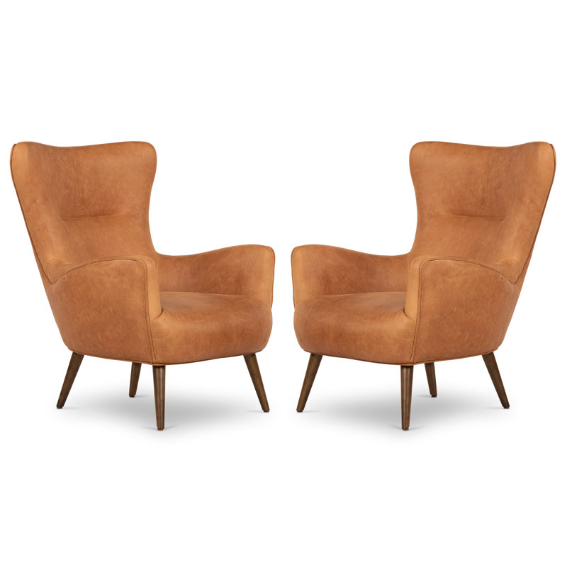 Apollo Genuine Leather Wingback Lounge Chair, Cognac Tan Genuine Leather