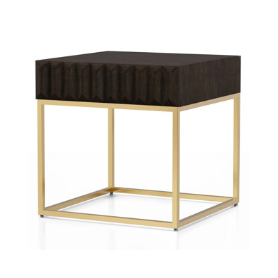 23.5" W Contemporary End Table, Walnut/Gold