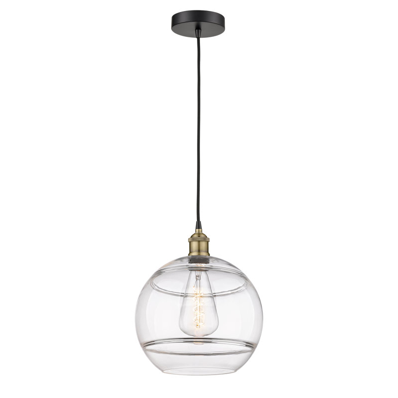 Luminaire suspendu 1 lumière Edison Bienes-616-G556, H 13,38 po x l 12 po x P 12 po, Transparent, Laiton antique noir