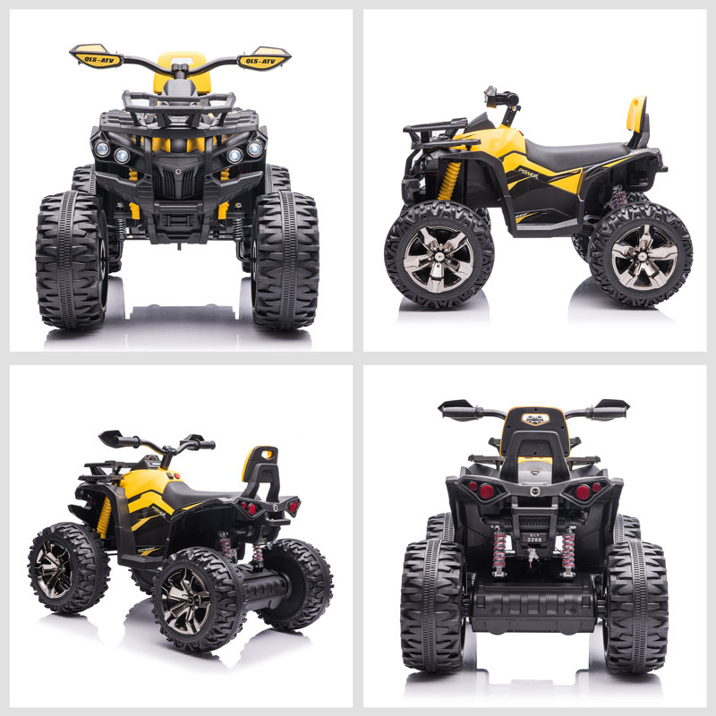 Yellow 12V Kids Ride-On Quad ATV with Music and Headlights