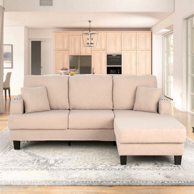 Canapé modulaire rembourré 84 pièces 2 pièces avec dossier à coussins 84 po, repose-pieds avec rangement, porte-gobelets intégrés, ports USB et poches latérales