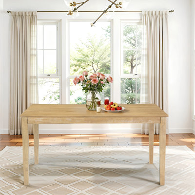 Table de salle à manger en bois massif de style campagnard, longueur de 60 pouces, pieds en bois d'hévéa avec glissières réglables, plateau en bois aggloméré + placage de bois d'hévéa, parfaite pour la salle à manger, la cuisine, le salon, robuste et durable.