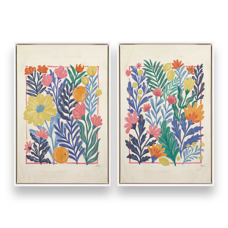Duo de fleurs tropicales, ensemble de 2 imprimés sur canette, Cadre flottant blanc opaque, H 18,75 po x l 12,75 po
