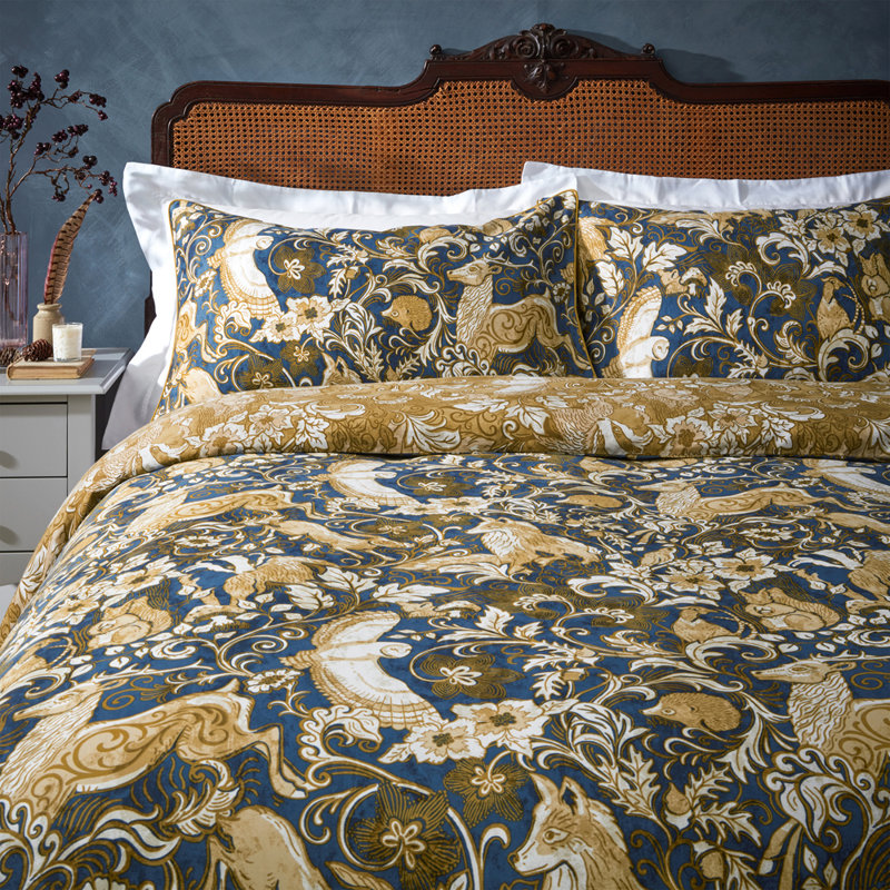 Cotton Animal Print Duvet Cover Set with Pillowcases Included, Blue, Double - 2 Standard Pillowcases