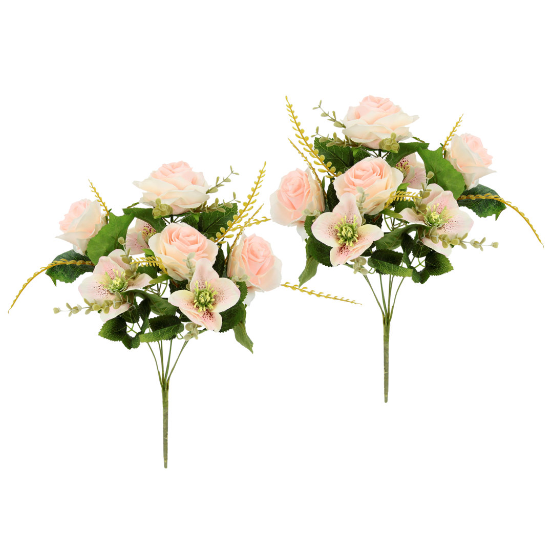 Künstlicher Blumen-Strauß Rosen/Christrosen Weihnachtsdeko Tischdeko Bouquet Seidenblumen Hochzeit