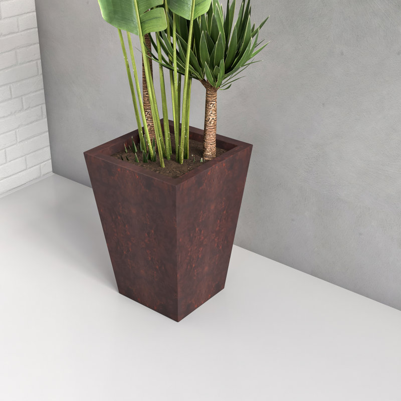 Kamarri Handmade Tapered Square Planter – Fiberstone MgO Clay Plant Pot with Drainage Holes for Indoor/Outdoor Use, Brown