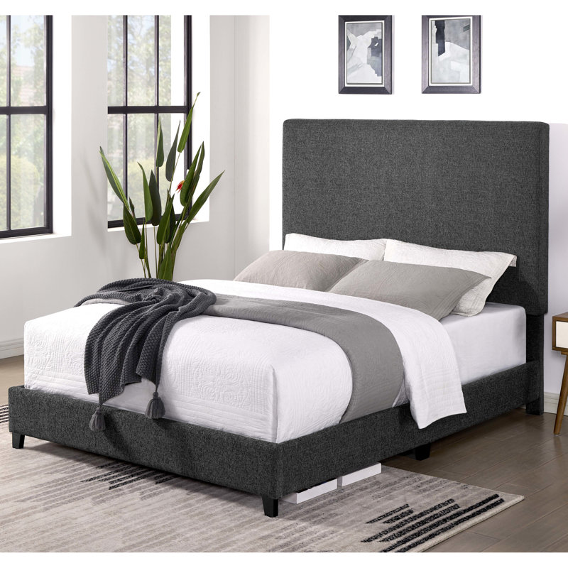 Grand lit tapissier gris anthracite