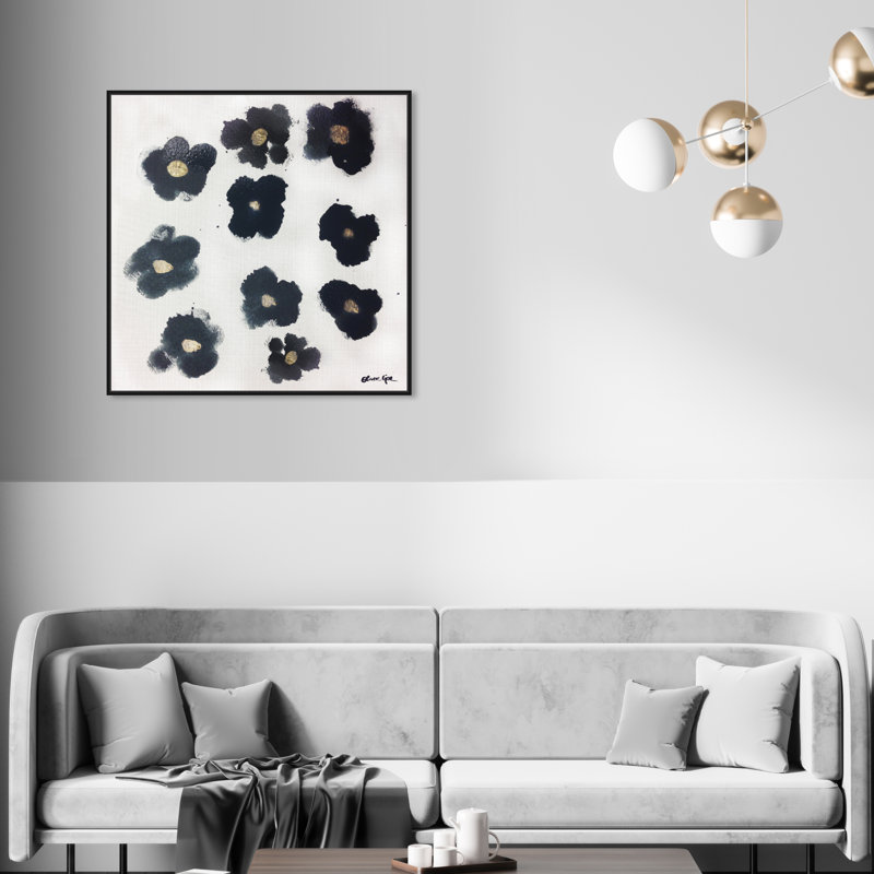 Coco's Gold Camellias - Graphic Art, 30" H x 30" W, Black Framed, No Mat