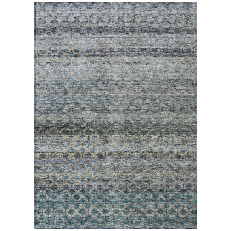 Tapis extérieur lavable rayé bleu sarcelle 5 pi x 8 pi bleu clair et gris 5 pi x 8 pi