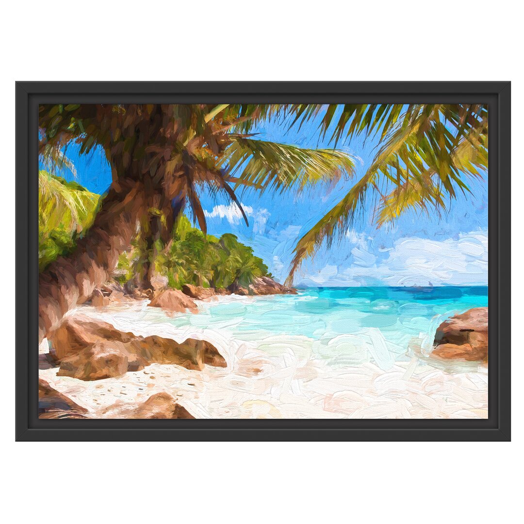 Gerahmtes Wandbild Palmenstrand Seychellen Kunst