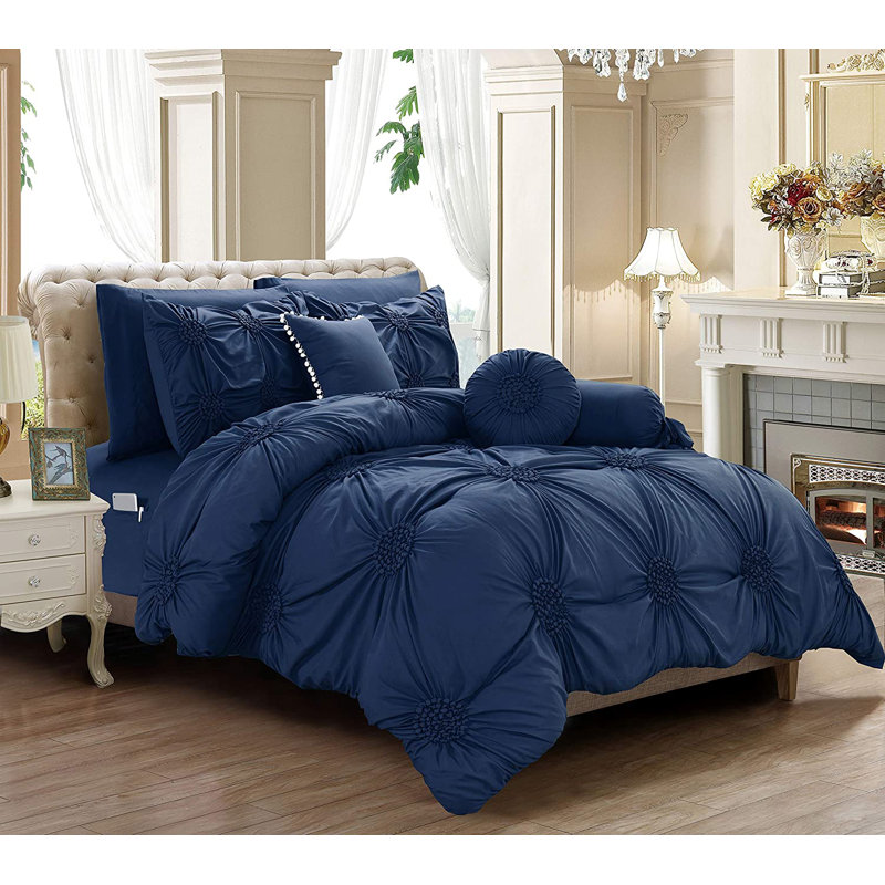 Ensemble de literie en microfibre 10 pièces toutes saisons avec draps et coussins décoratifs, Marine
