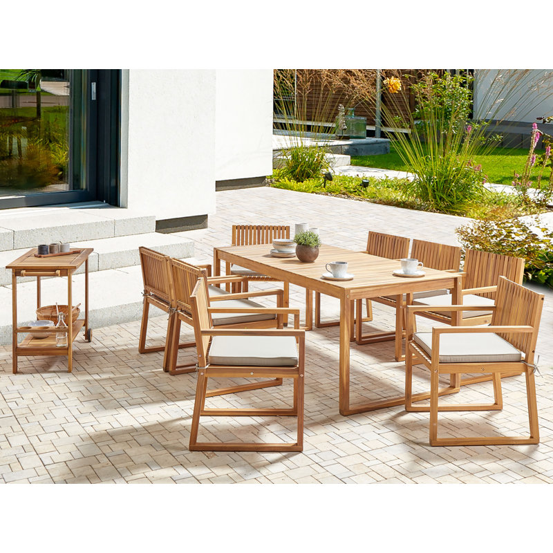 Adamina 8 - Person Acacia Patio Dining Set with Rectangular Table , Cushions Included, Taupe