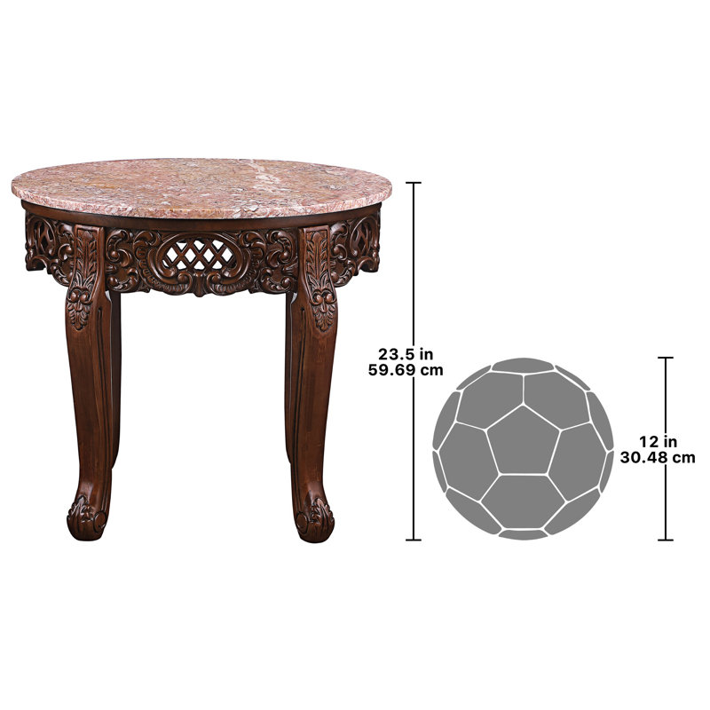 Chantret Hand-Carved Hardwood Side Table with Marble Top
