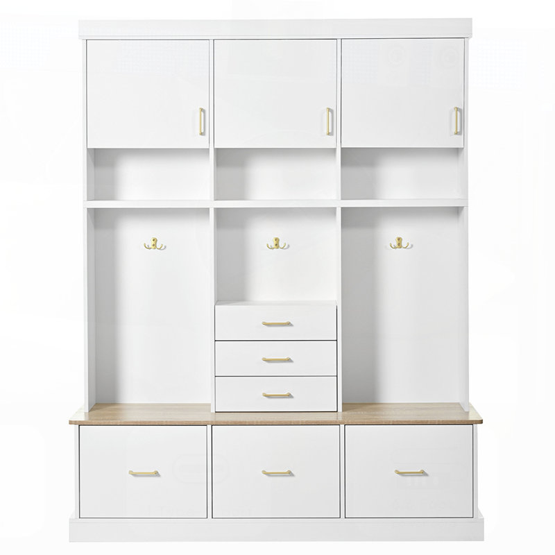 75'' H 5-in-1 Modern Hall Tree with Coat Rack, 6 Drawers, 3 Cabinets and 3-Tier Top Storage for Hallway, Entryway, Living Room, Mudroom
