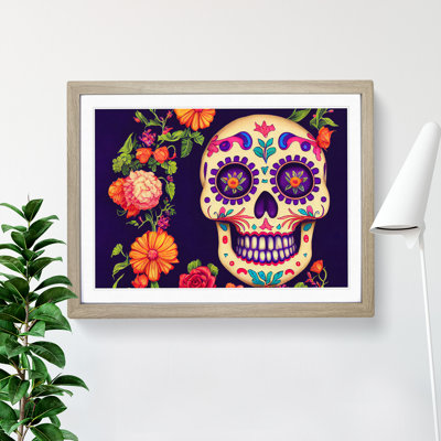 Fancy Floral Sugar Skull 1 Piece Single Picture Frame Wall Art