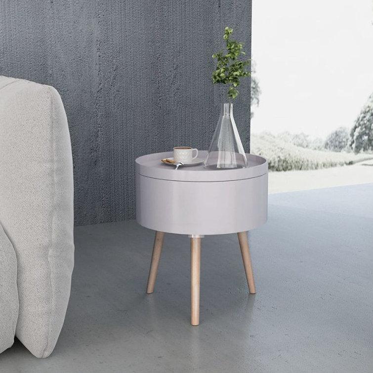 Side Table Sofa End Table Accent Coffee Table with Serving Tray Round