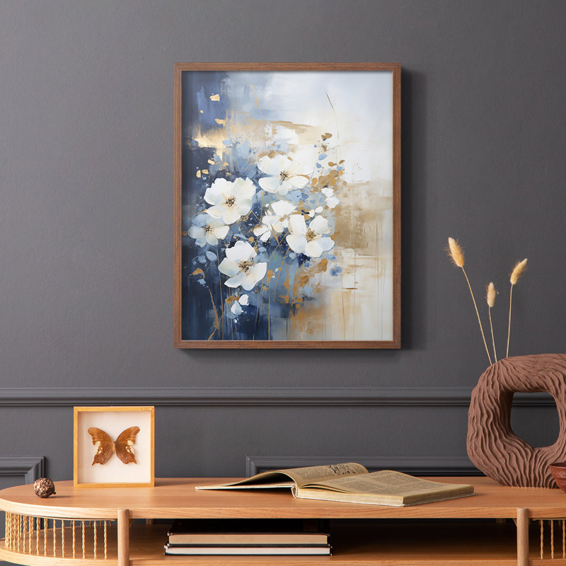 FLORAL Series CECIX - Impression encadrée de qualité supérieure - Prêt à accrocher - Aucun clou requis, Noyer