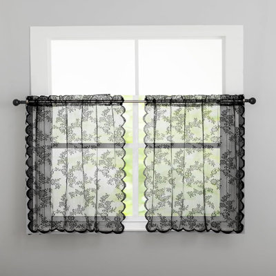 Black Sheer Curtains - 38 Inch width Old Fashion Goth Curtains for Living Room Victorian Black Lace Window Curtains with Rod Pocket 2 panel