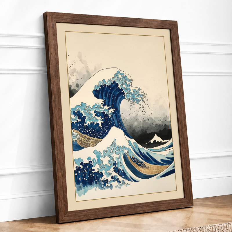 Great Wave Rising Japandi - Print, A2 - 59.4 x 42.0 cm, Walnut