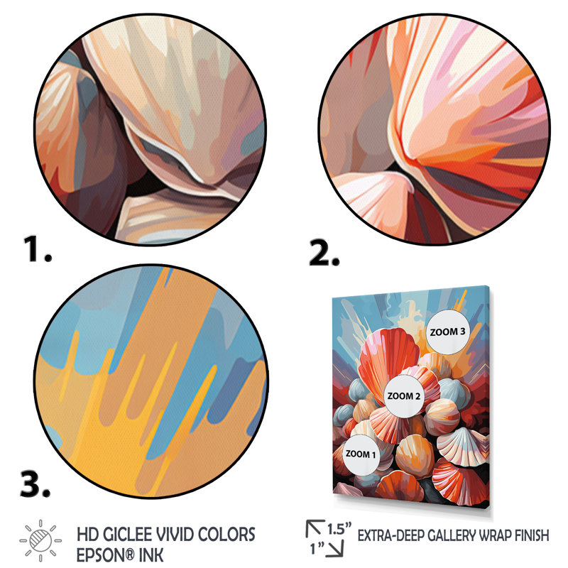Impression sur toile Veendam Seashells Pop Art, Cadre photo blanc, H 20 po x l 12 po x P 1 po