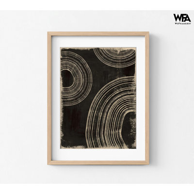 «Rings On Charcoal II» par Victoria Barnes, art mural de salon de coiffure moderne, décor de bibliothèque affiche en anneaux dorés, décor abstrait pour bureau à domicile