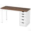 Bureau d'ordinateur moderne brun rustique avec 5 tiroirs et armoire réversible pour petits espaces, idéal pour le bureau à domicile et le bureau