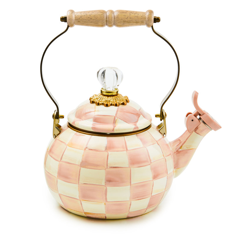 Rosy Check Whistling Tea Kettle, Pink/White