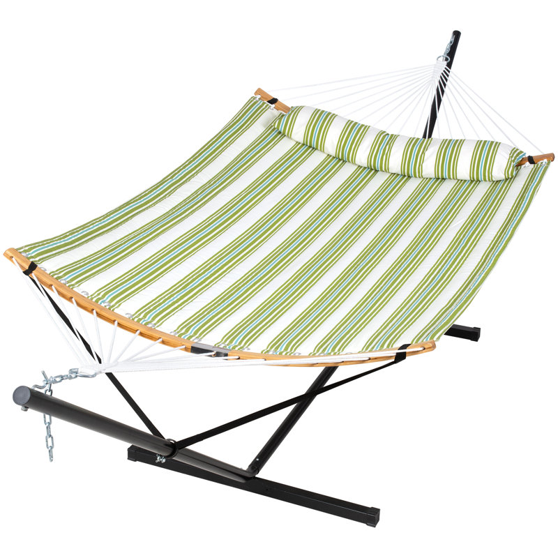 Grand hamac double de 55 pouces avec support Cruce, capacité 450 lb, Cruce, Vert clair / bleu / rayure ivoire