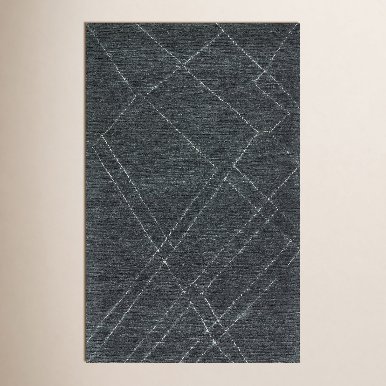 Navy White Hand-Tufted Abstract Wool Rug, Rectangle 8' x 10'