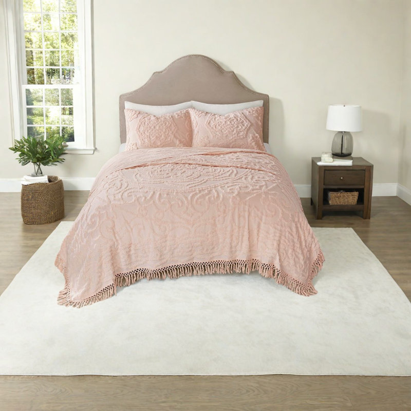 Ensembles de literie chic en chenille de coton, motif à franges en médaillon, style bohème pour un confort toute l'année