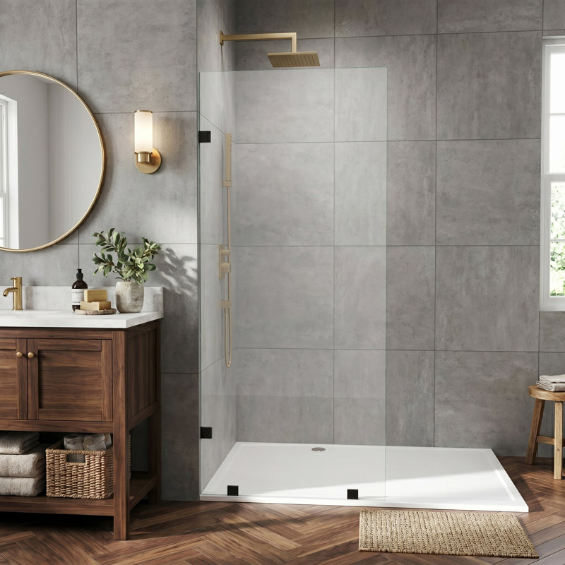 Écran de douche sans cadre l 36 po x H 80 po avec verre trempé de 3/8 po (10 mm) transparent, sécuritaire et antidéflagrant