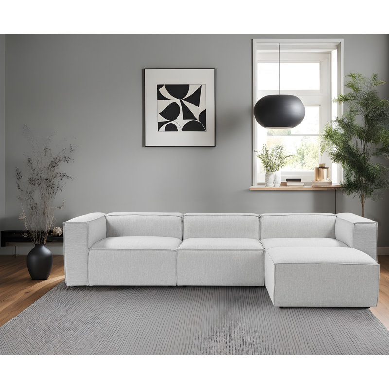Canapé d’angle, H 26 po x l 116,9 po x P 74,8 po, Lin gris