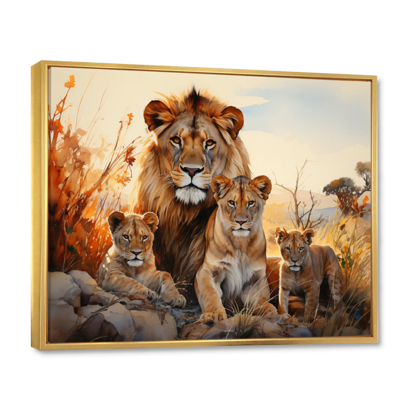 «African Shades Of Loins» sur toile, H 16 po x l 32 po x P 1 po, Cadre flottant doré