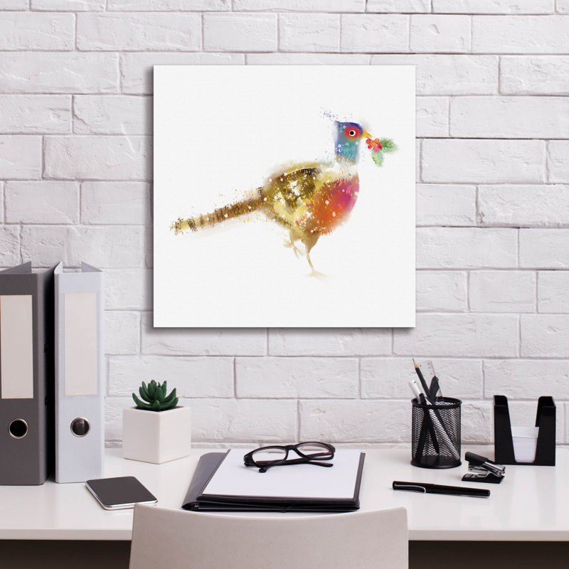  «Holly Jolly Pheasant» par Elle Media Group, art mural sur toile, 18 po x 18 po, H 18 po x l 18 po