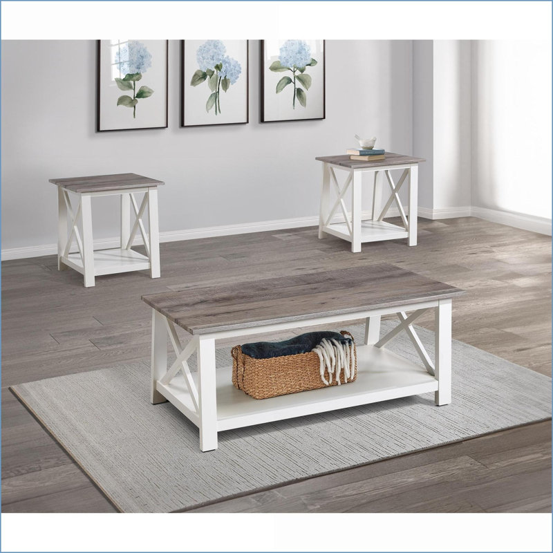 Ensemble de 3 pièces de mobilier de salon blanc et brun Ensemble de tables de bout, assemblage facile, style moderne