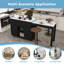 Îlot de cuisine avec table de salle à manger extensible et prise de courant - Chariot de rangement sur roulettes avec 3 tiroirs et armoire à 2 portes, noir