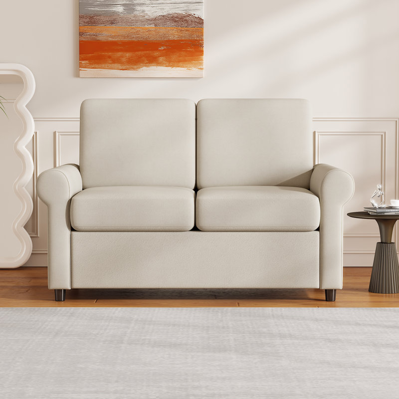 57.4" Pull Out Sofa Bed,Sleeper Sofa Bed, Beige Velvet