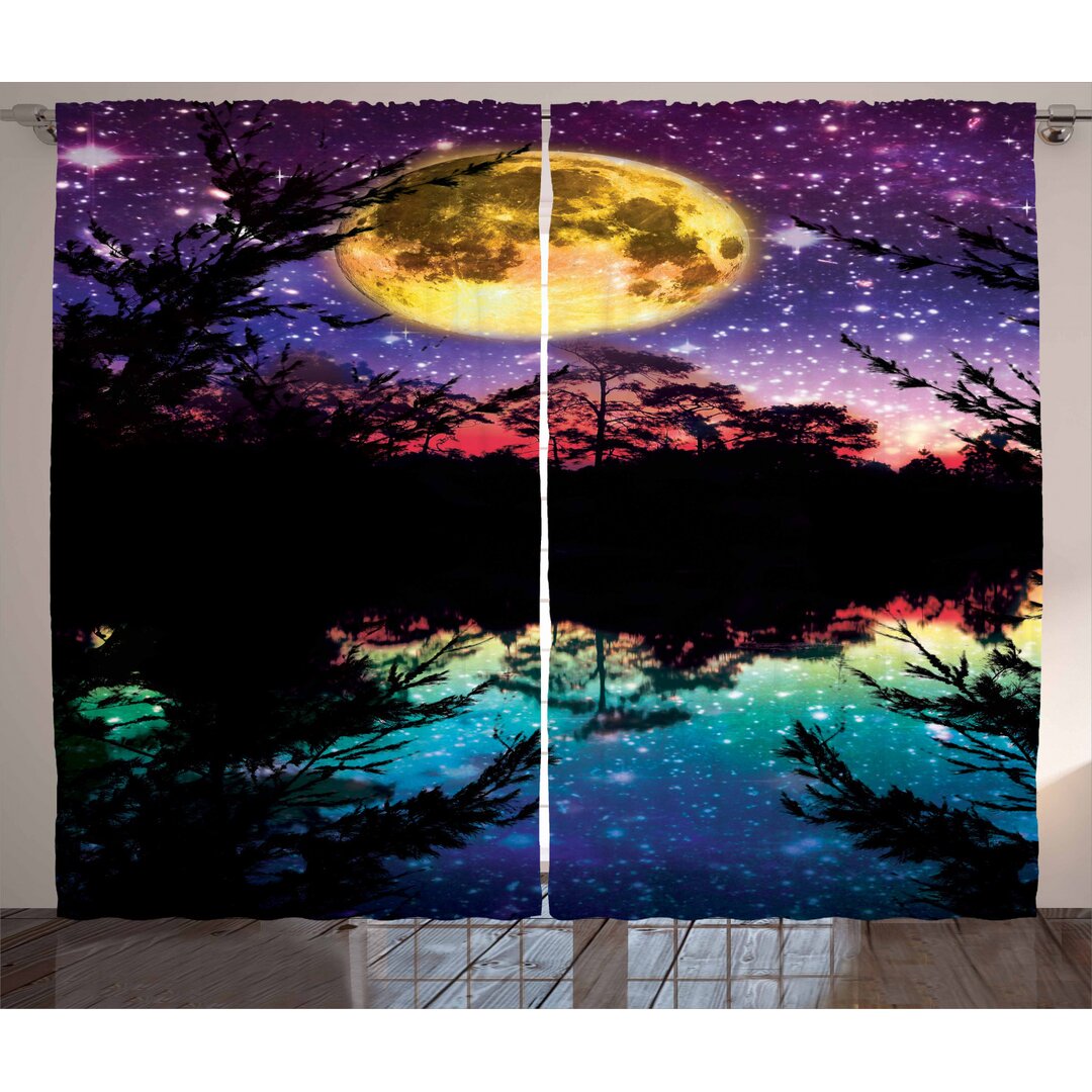 Rustikaler Vorhang, Night Sky Trees, Modern, Lila Pink und Blau