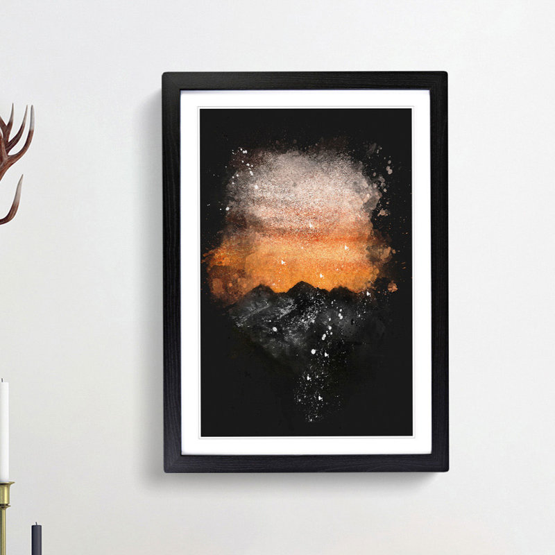 Orange Sky Above Mountains in Italy - Picture Frame Graphic Art Print on MDF, 63cm H x 45cm W x 2cm D, Black Framed
