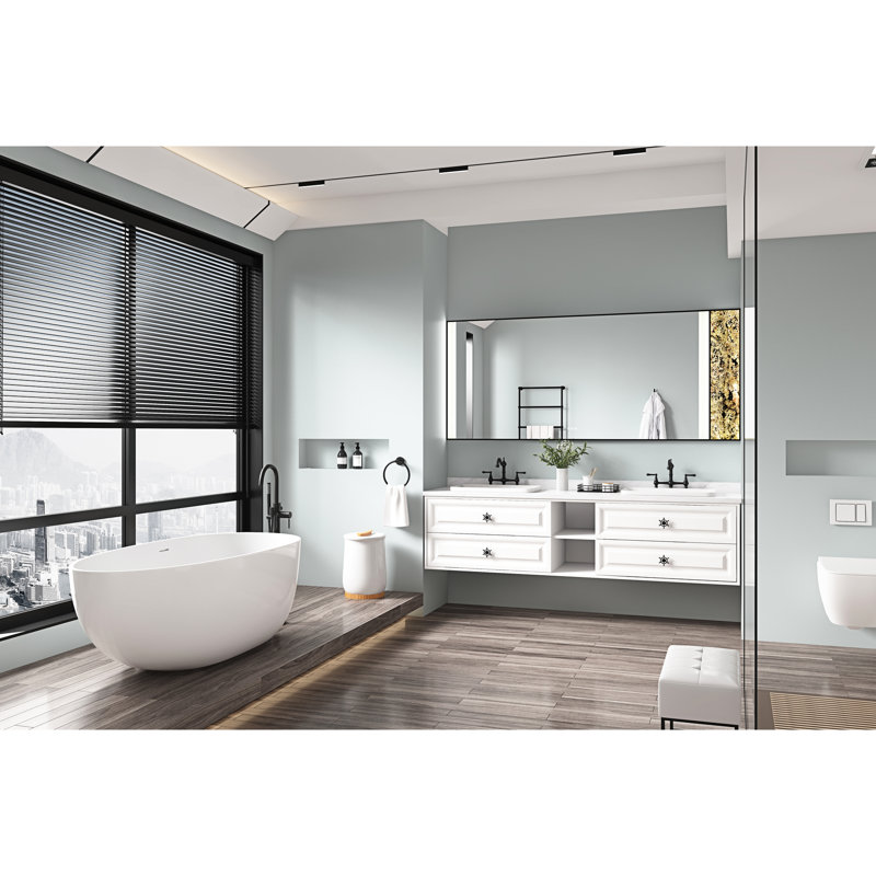 Miroir de salle de bain 72 po x 36 po avec dossier, fixation murale, brouillard, grande mémoire réglable, meuble-lavabo en aluminium noir mat, fixation