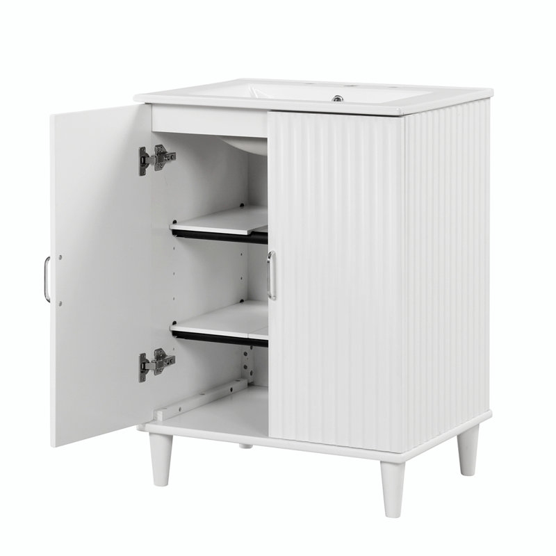 Tameyah 24 " W Freestanding Standard Free Standing 1 Single Vanity Bathroom Vanity With Ceramic Top