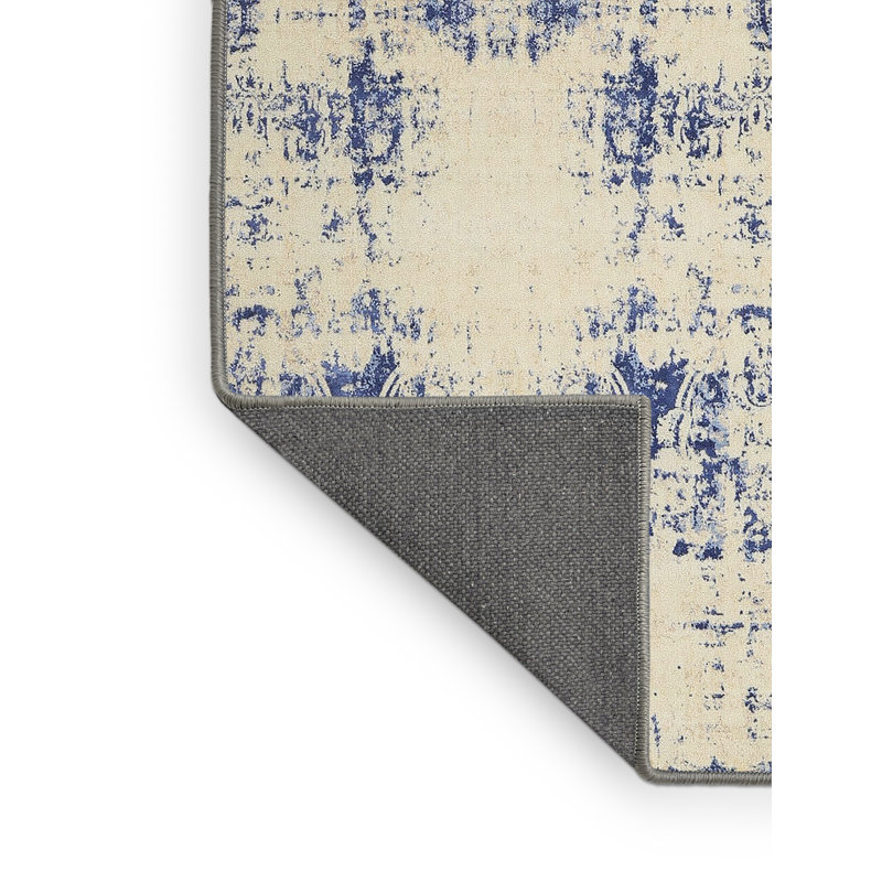 Tapis contemporain beige / bleu, Rectangle 2 pi x 5 pi