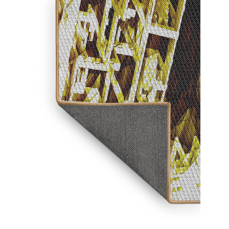 Tapis à motifs jaune / brun, Rectangle 5 pi x 7 pi