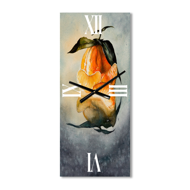 Horloge murale traditionnelle avec mandarine orange fraîche avec feuilles vertes, Grand