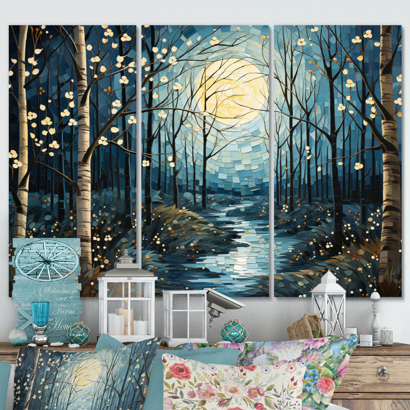 Birch Woods Mystic Moonlight VI sur toile, 3 pièces, H 28 po x l 36 po x P 1 po