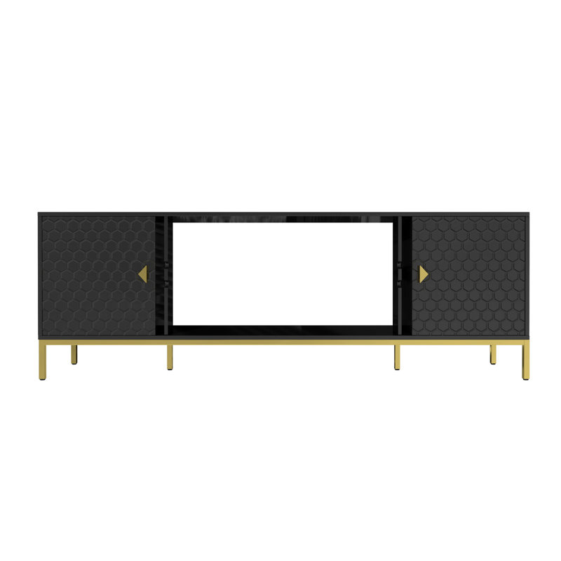 Meuble télé 70 po, meuble multimédia en bois robuste avec rangement et tablettes ouvertes pour le salon, design moderne (noir)