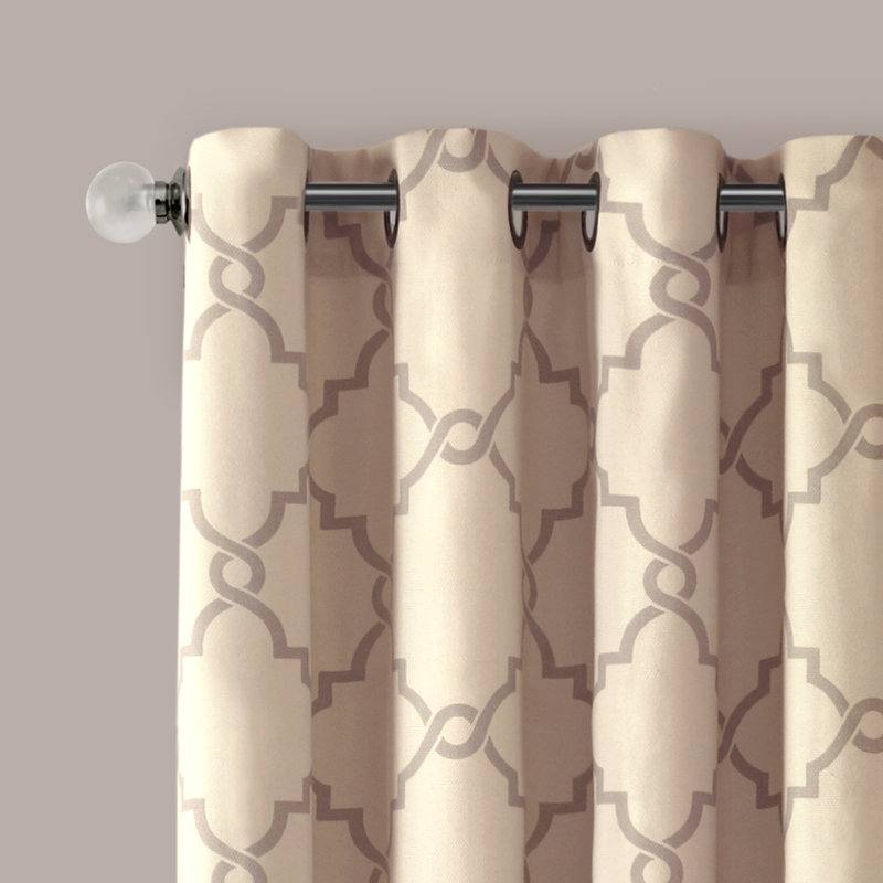 Beige and Grey Fretwork Grommet Top Window Valance 50"x18"