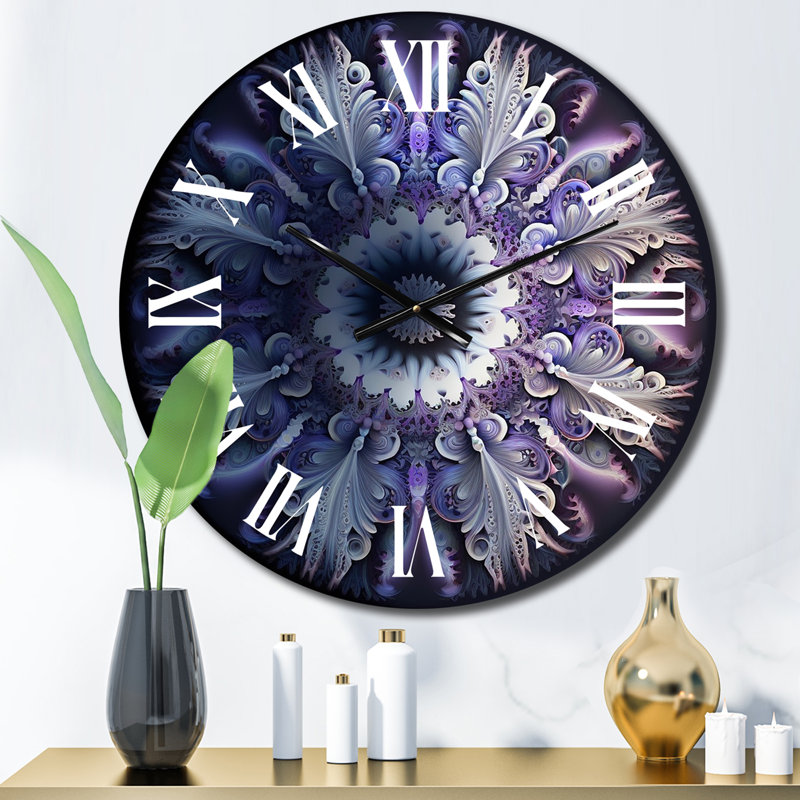 Horloge murale cosmique mandala cosmique mauve en métal, Moyenne